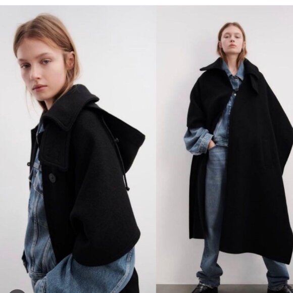 Zara Black Oversized Coat - Picture 1 of 13